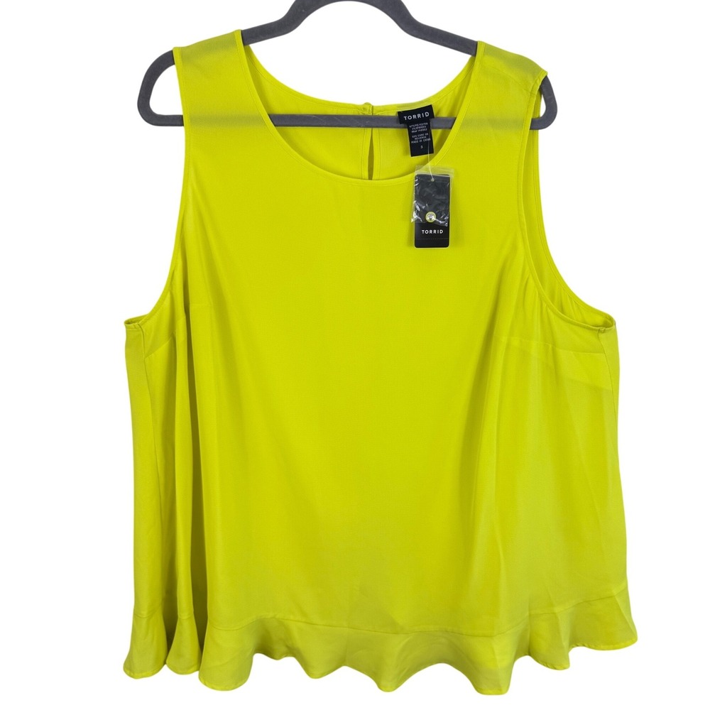 Torrid NWT Neon Yellow Chartreuse Ruffle Hem Sleeveless Blouse 3X Keyhole Back